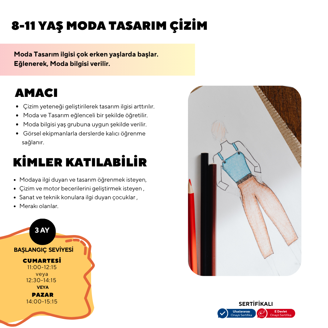 8-11 Yaş Moda Tasarımı Çizim (Yüz Yüze)