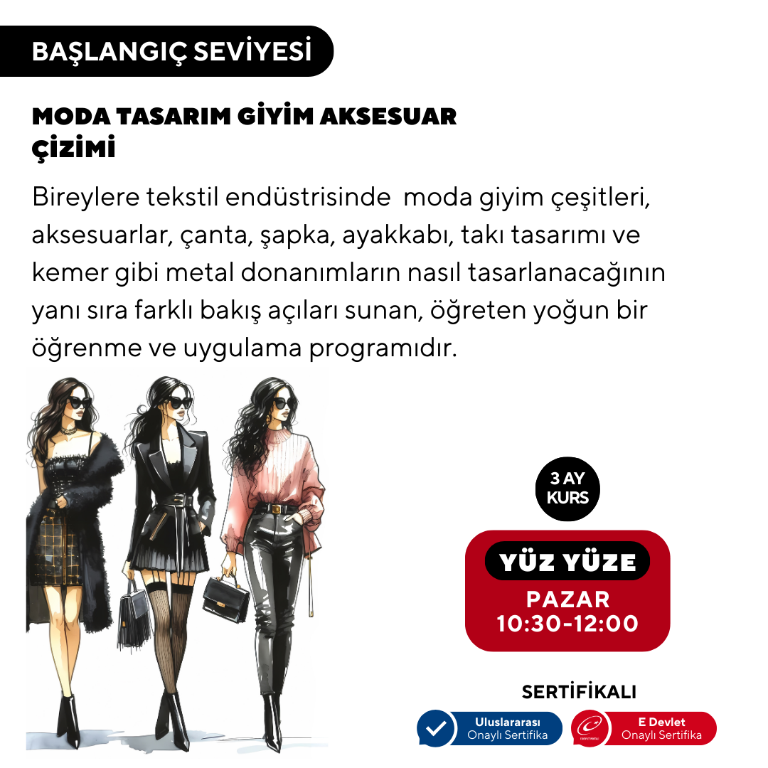 Moda Tasarım Giyim Aksesuar Çizim (Yüz Yüze)