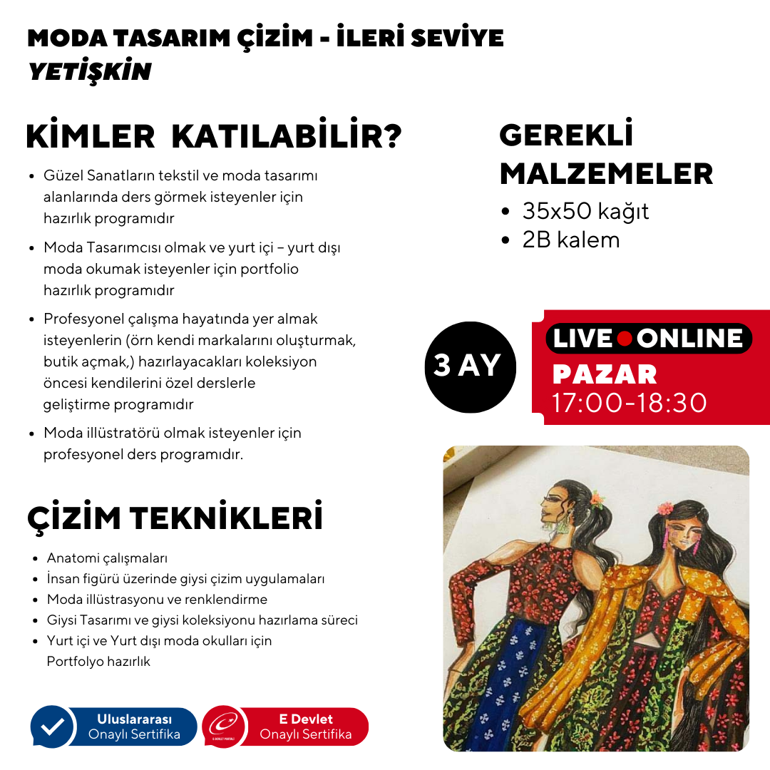 Moda Tasarım ve Çizim Dersleri-İleri Seviye (Online)