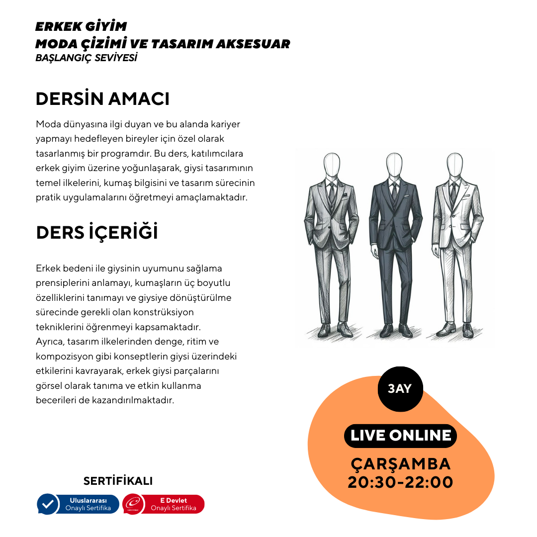 Erkek Giyim Moda Çizimi ve Tasarım Aksesuar - Başlangıç seviyesi