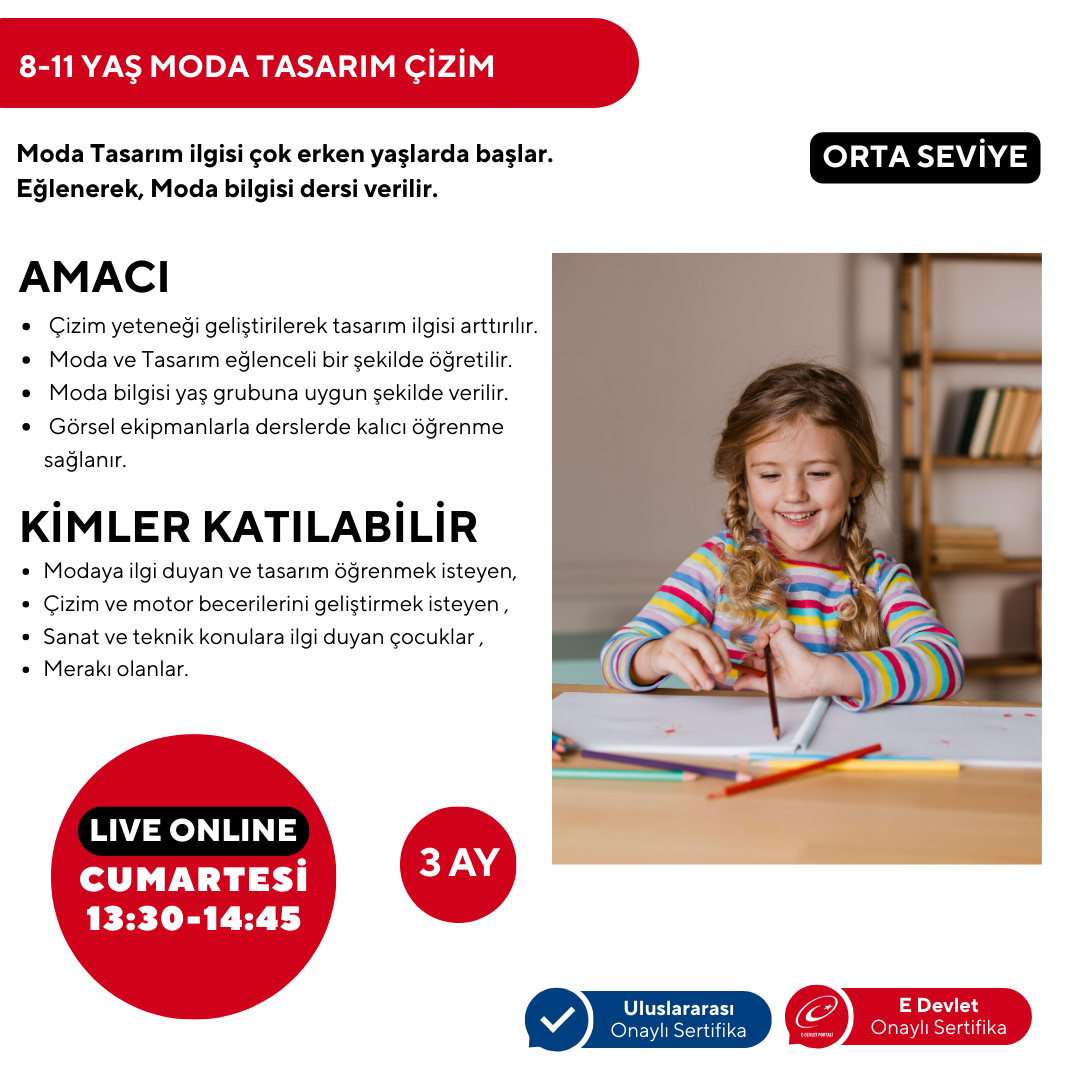 8-11 Yaş Moda Tasarımı Çizim -Orta Seviye (Online)