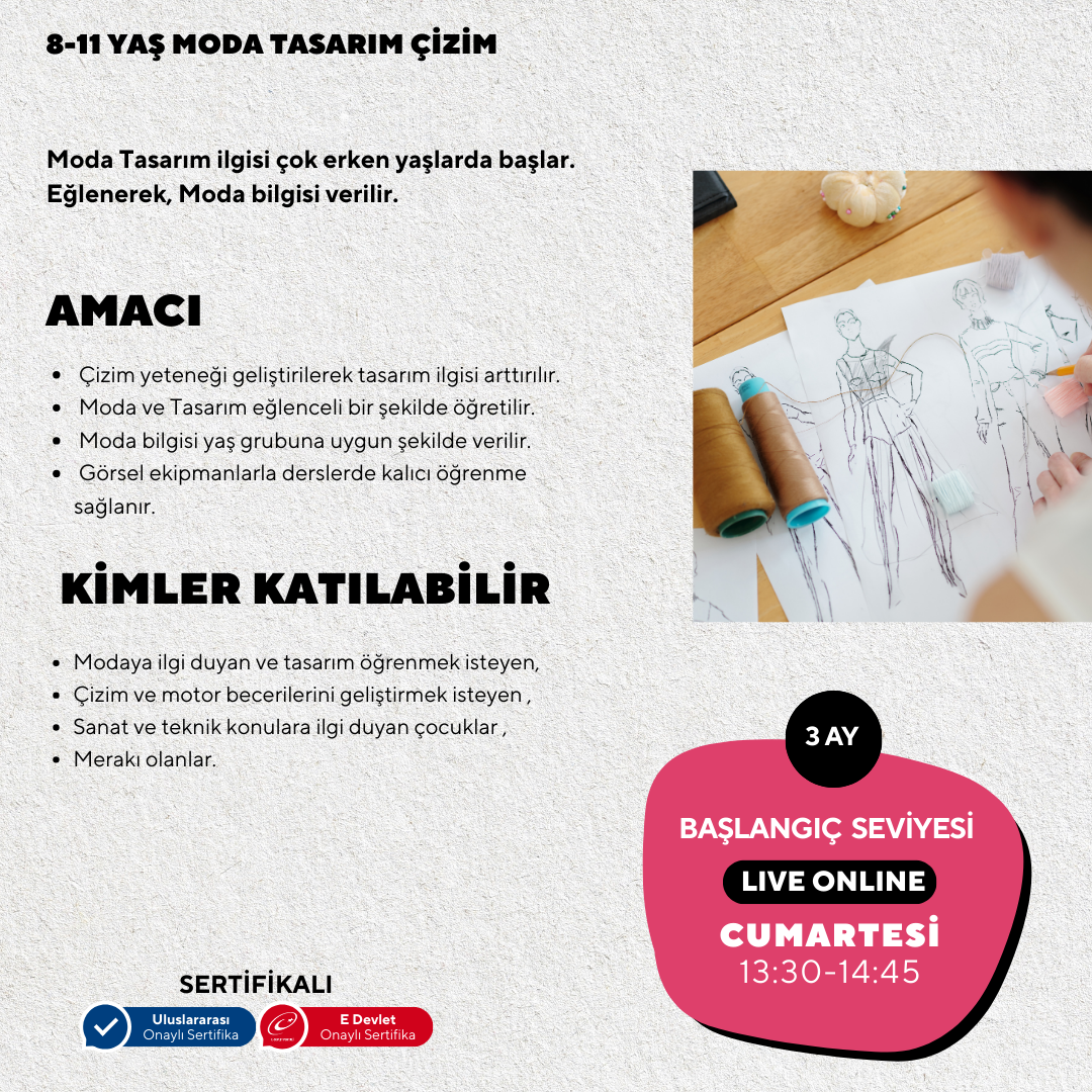 8-11 Yaş Moda Tasarımı Çizim (Online)