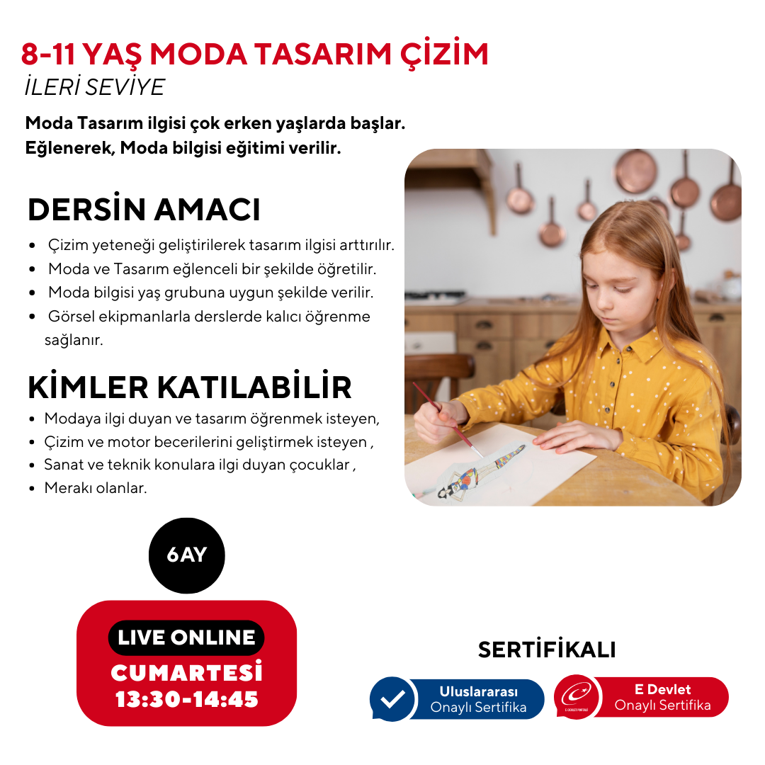 8-11 Yaş Moda Tasarımı İleri Seviye Çizim (Online)