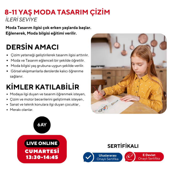 8-11 Yaş Moda Tasarımı İleri Seviye Çizim (Online)