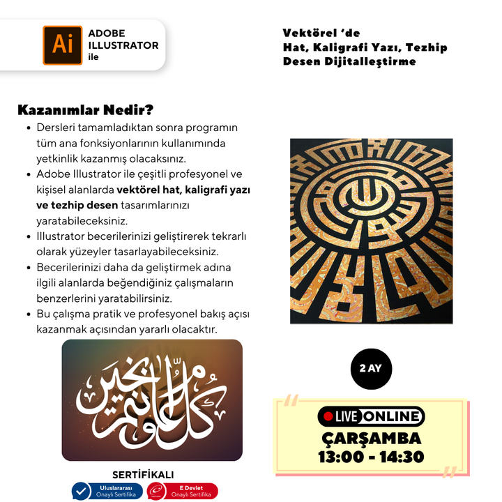 Vektorel'de Hat kaligrafi Yazı Tezhip Desen Dijitalleştirme (Online)