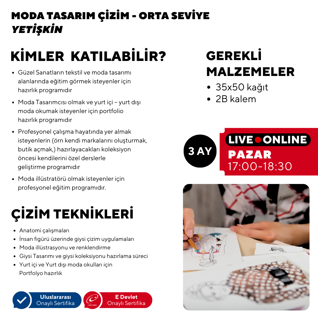 Moda Tasarım ve Çizim Dersleri-Orta Seviye (Online)