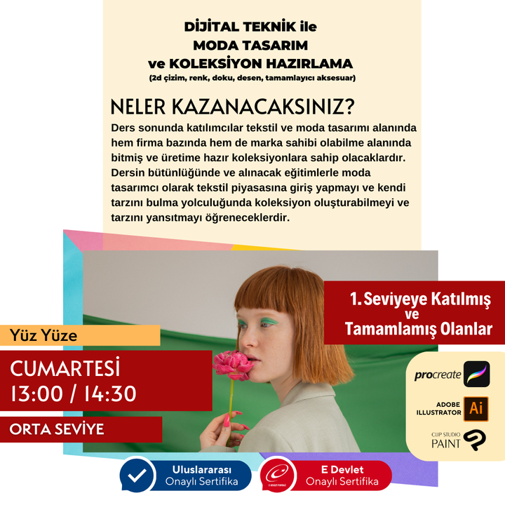 Moda Tasarım Dijital Çizim - (Orta Seviye) Yüz Yüze
