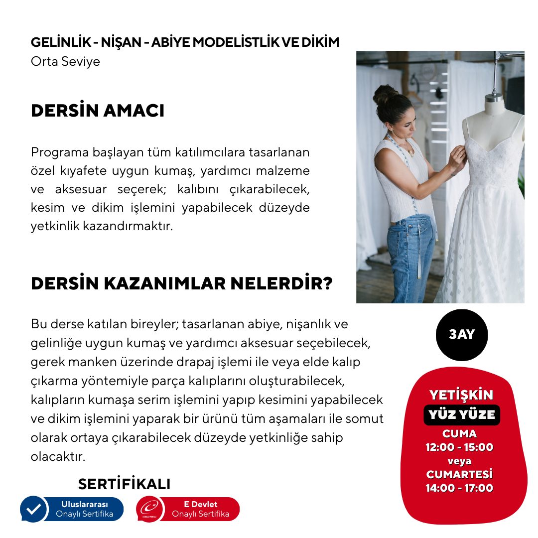 Gelinlik-Nişan-Abiye Elbise Kalıp Çıkartma Ve Dikim (Orta Seviyesi)