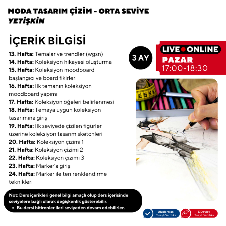 Moda Tasarım ve Çizim Dersleri-Orta Seviye (Online)