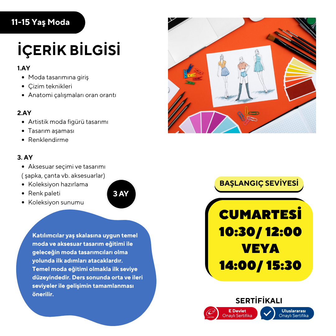 Moda (11-15 Yaş'a Özel)-Kıyafet Tasarım,Aksesuar,Temel Kalıp (Yüz Yüze)