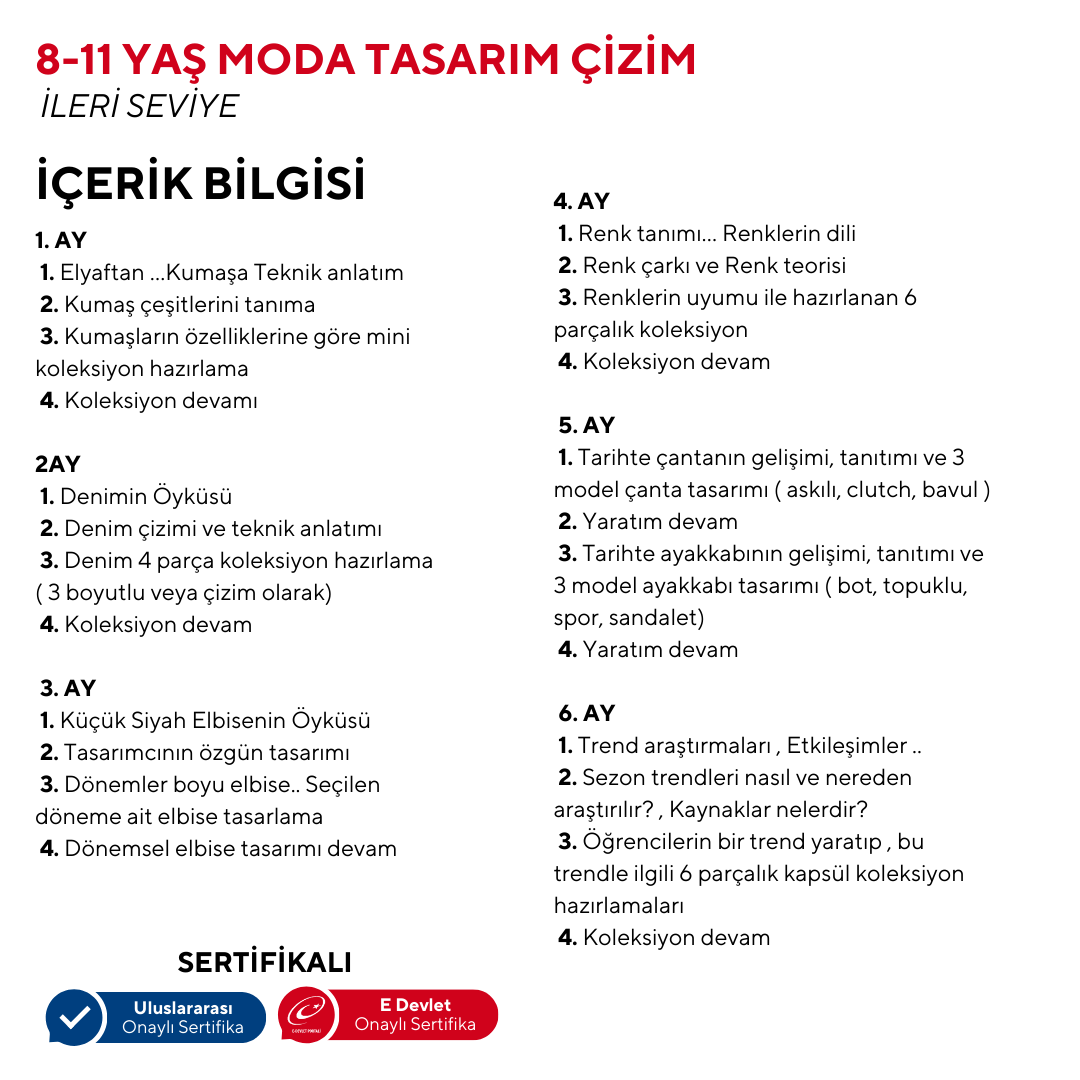 8-11 Yaş Moda Tasarımı İleri Seviye Çizim (Online)