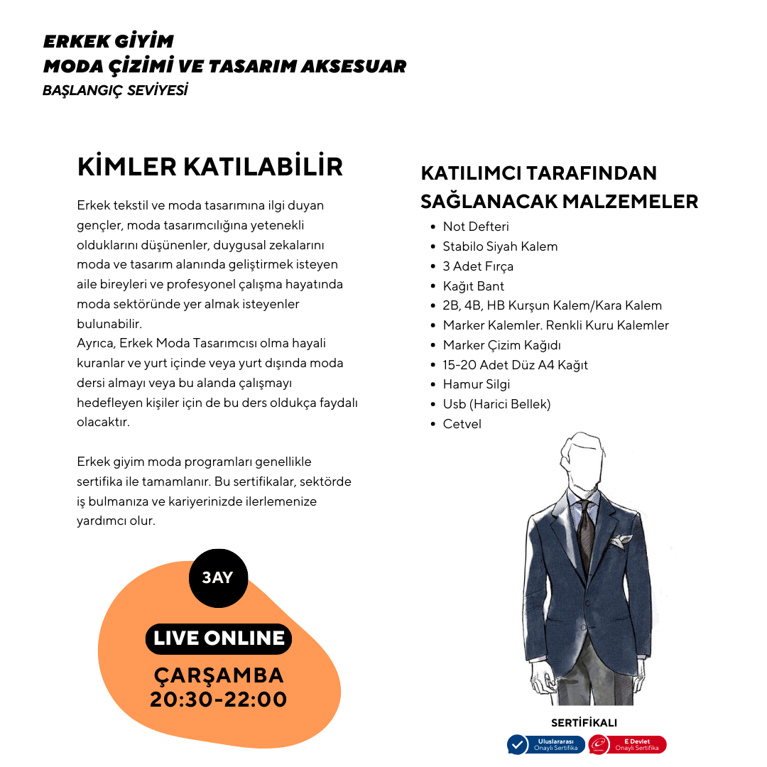 Erkek Giyim Moda Çizimi ve Tasarım Aksesuar - Başlangıç seviyesi