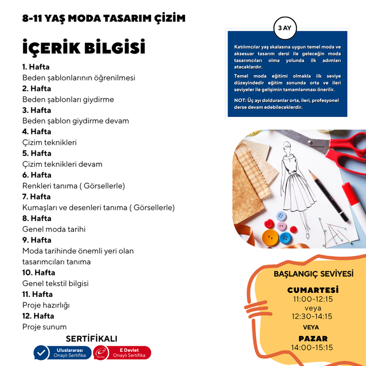 8-11 Yaş Moda Tasarımı Çizim (Yüz Yüze)