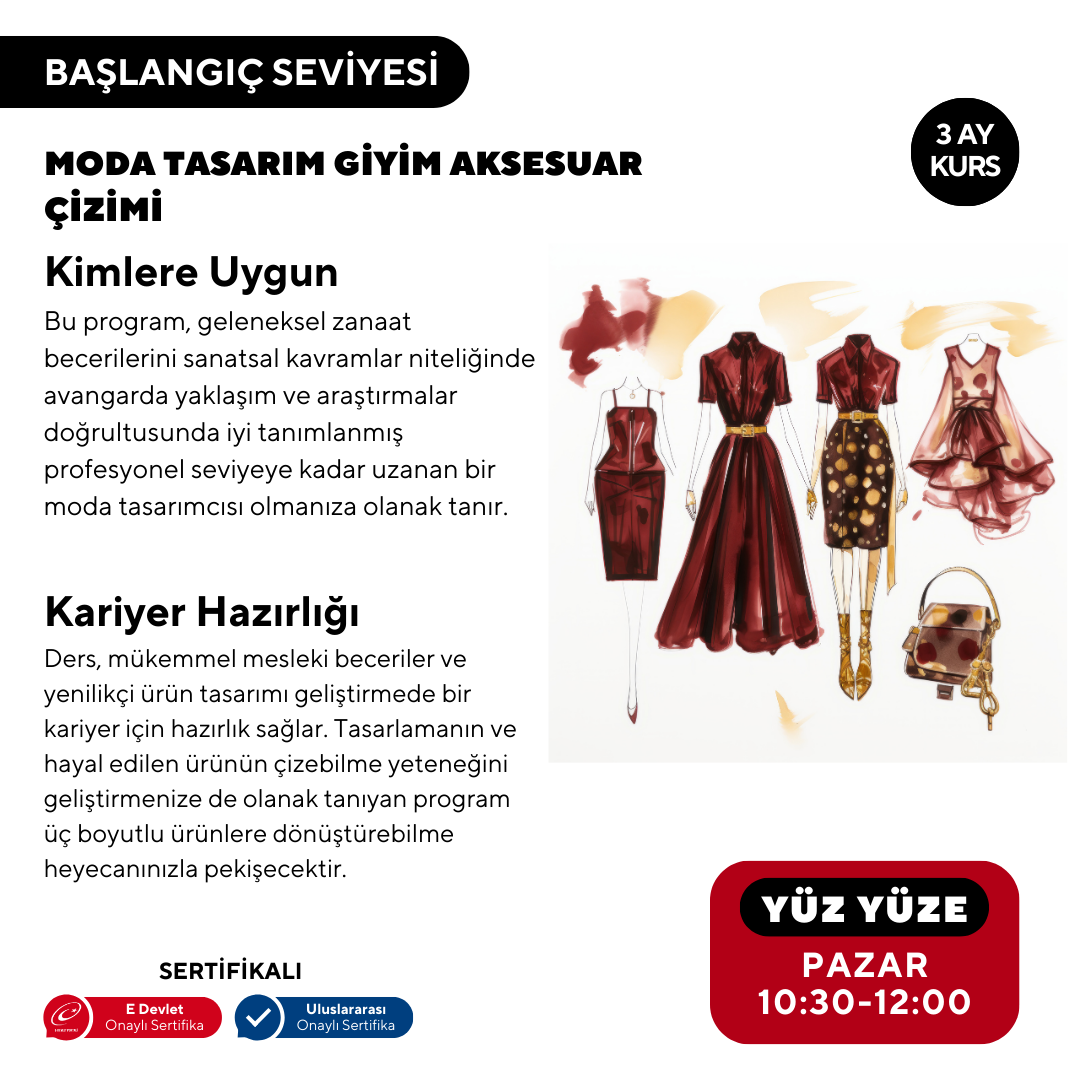 Moda Tasarım Giyim Aksesuar Çizim (Yüz Yüze)