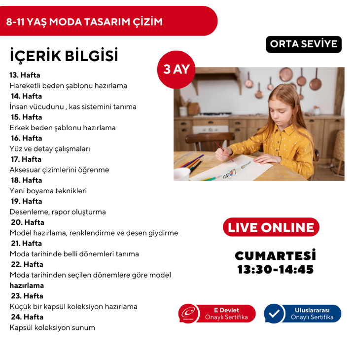 8-11 Yaş Moda Tasarımı Çizim -Orta Seviye (Online)