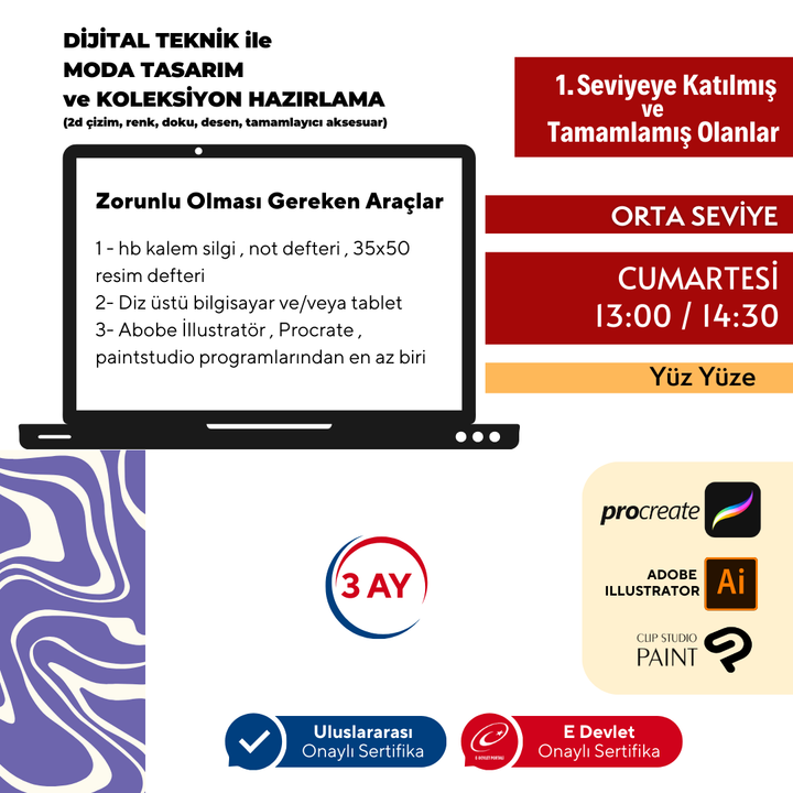 Moda Tasarım Dijital Çizim - (Orta Seviye) Yüz Yüze