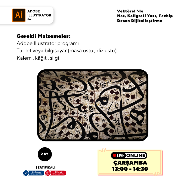 Vektorel'de Hat kaligrafi Yazı Tezhip Desen Dijitalleştirme (Online)