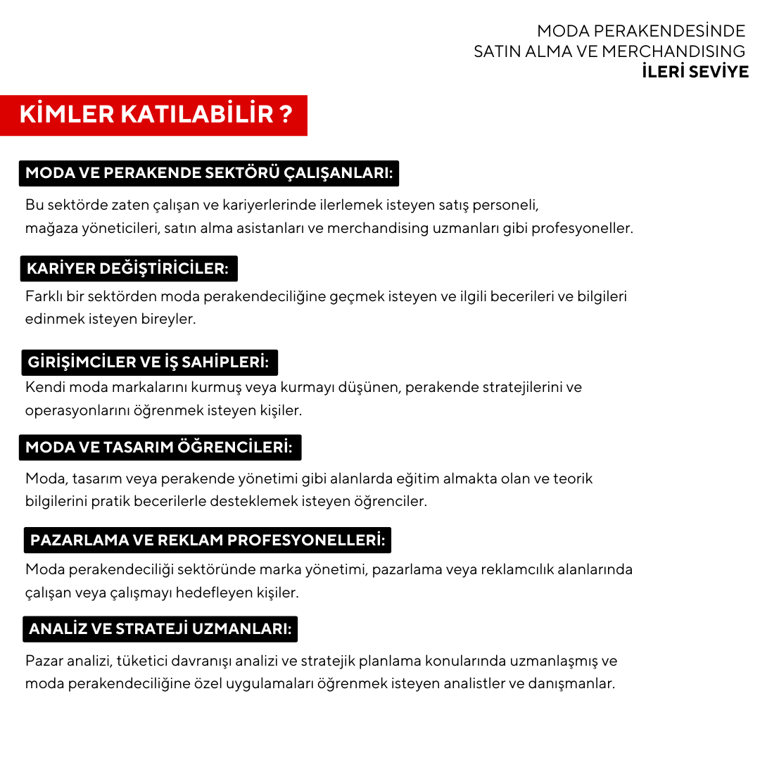 Moda Perakendesinde Satın Alma ve Merchandising ( Yüz Yüze)-İleri Seviye