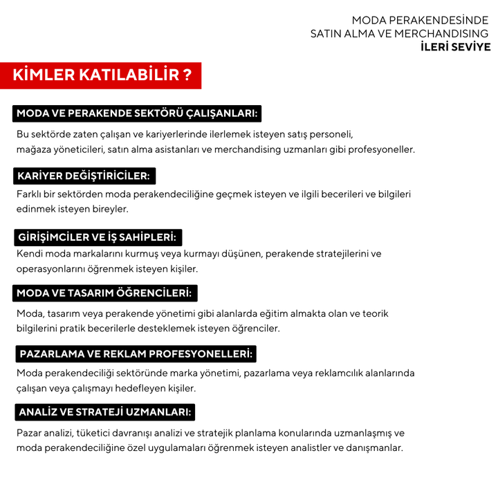 Moda Perakendesinde Satın Alma ve Merchandising ( Yüz Yüze)-İleri Seviye