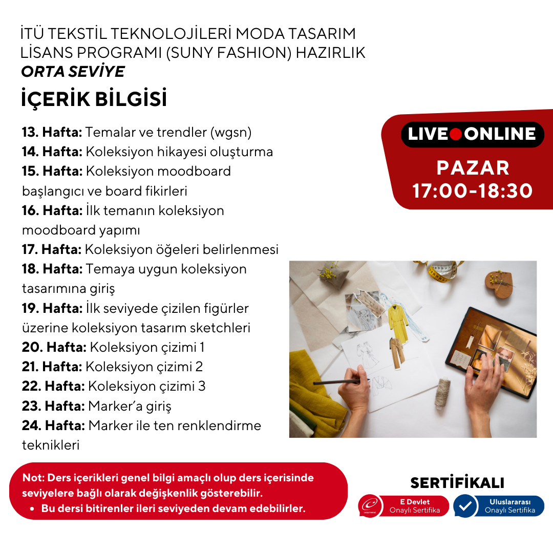 İTÜ Tekstil Teknolojileri ve Moda Tasarım Lisans Programı (Suny Fashion) Hazırlık -Orta Seviye