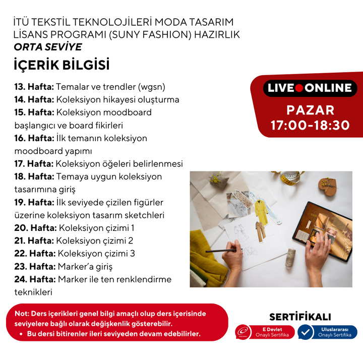 İTÜ Tekstil Teknolojileri ve Moda Tasarım Lisans Programı (Suny Fashion) Hazırlık -Orta Seviye