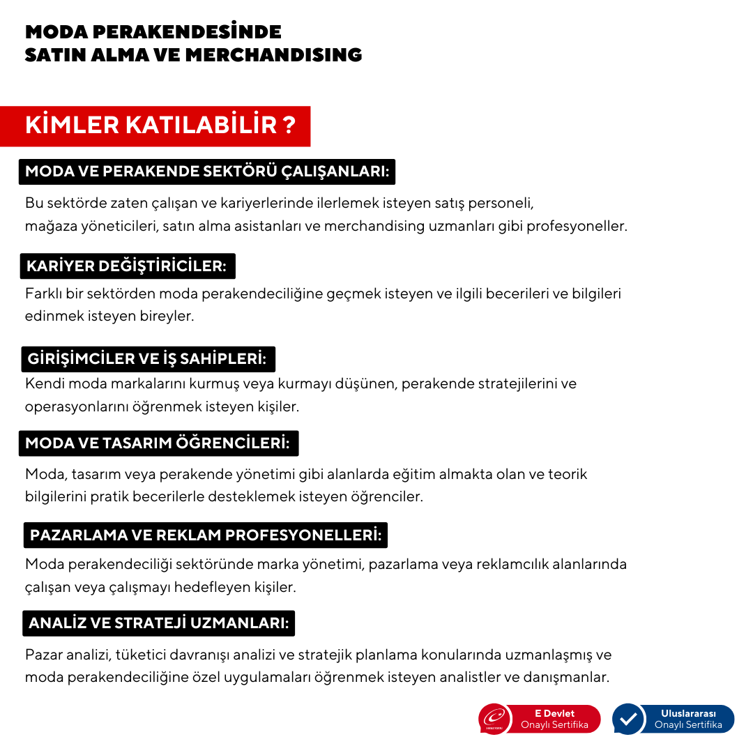 Moda Perakendesinde Satın Alma ve Merchandising ( Yüz Yüze)-Başlangıç Seviyesi
