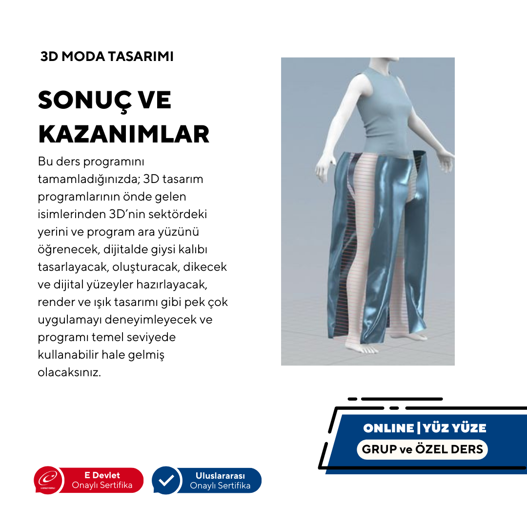 3D MODA TASARIMI ÖZEL / GRUP  (ONLINE / YÜZ YÜZE) TEMEL VE İLERİ SEVİYE