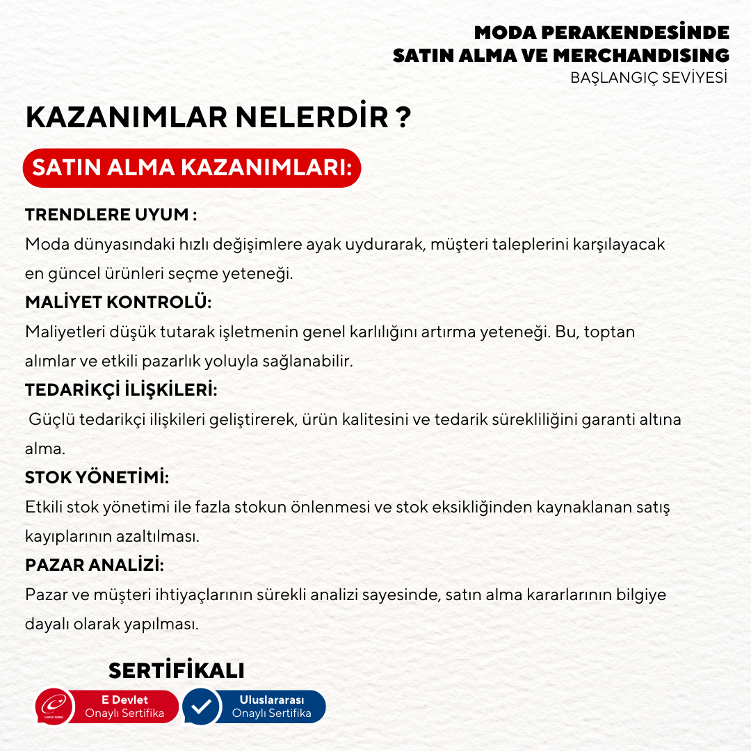 Moda Perakendesinde Satın Alma ve Merchandising ( Online)-Başlangıç Seviyesi