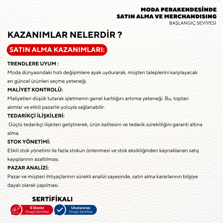 Moda Perakendesinde Satın Alma ve Merchandising ( Online)-Başlangıç Seviyesi