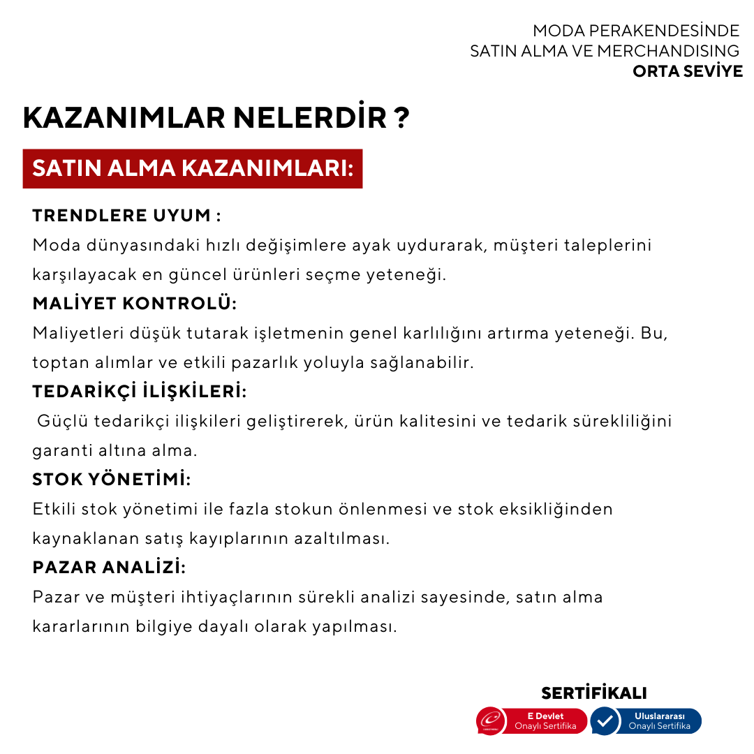 Moda Perakendesinde Satın Alma ve Merchandising ( Yüz Yüze)-Orta Seviye