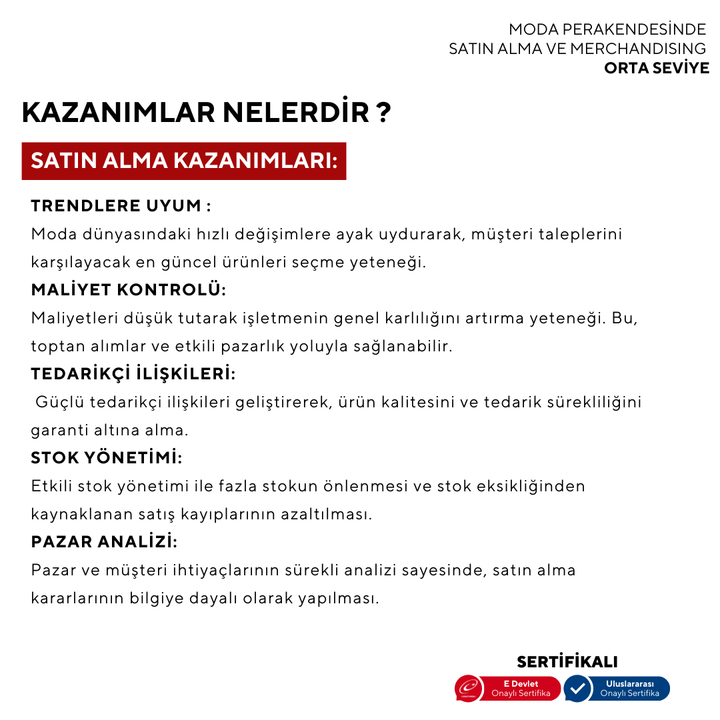 Moda Perakendesinde Satın Alma ve Merchandising ( Yüz Yüze)-Orta Seviye