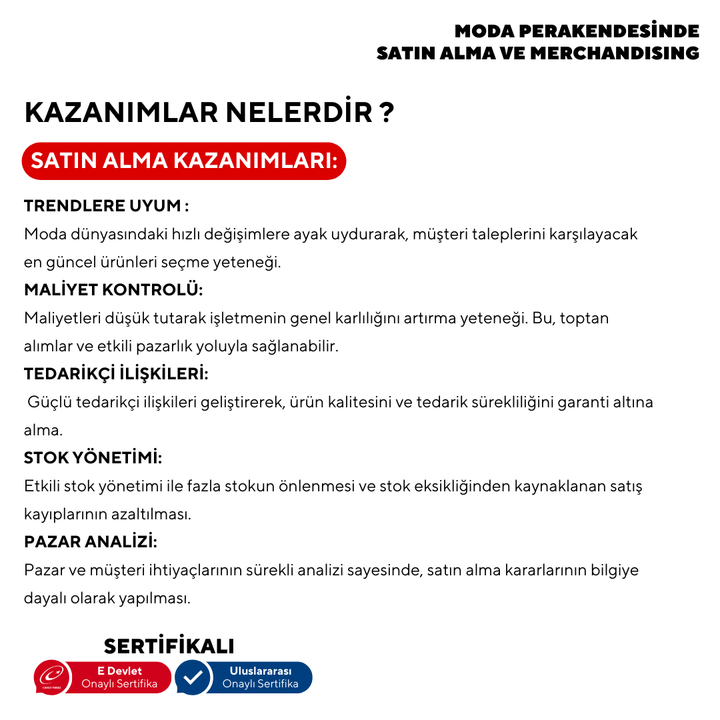 Moda Perakendesinde Satın Alma ve Merchandising ( Yüz Yüze)-Başlangıç Seviyesi