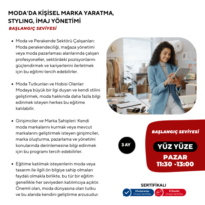 Moda'da Kişisel Marka Yaratma,Styling, İmaj Yönetimi -Başlangıç Seviyesi