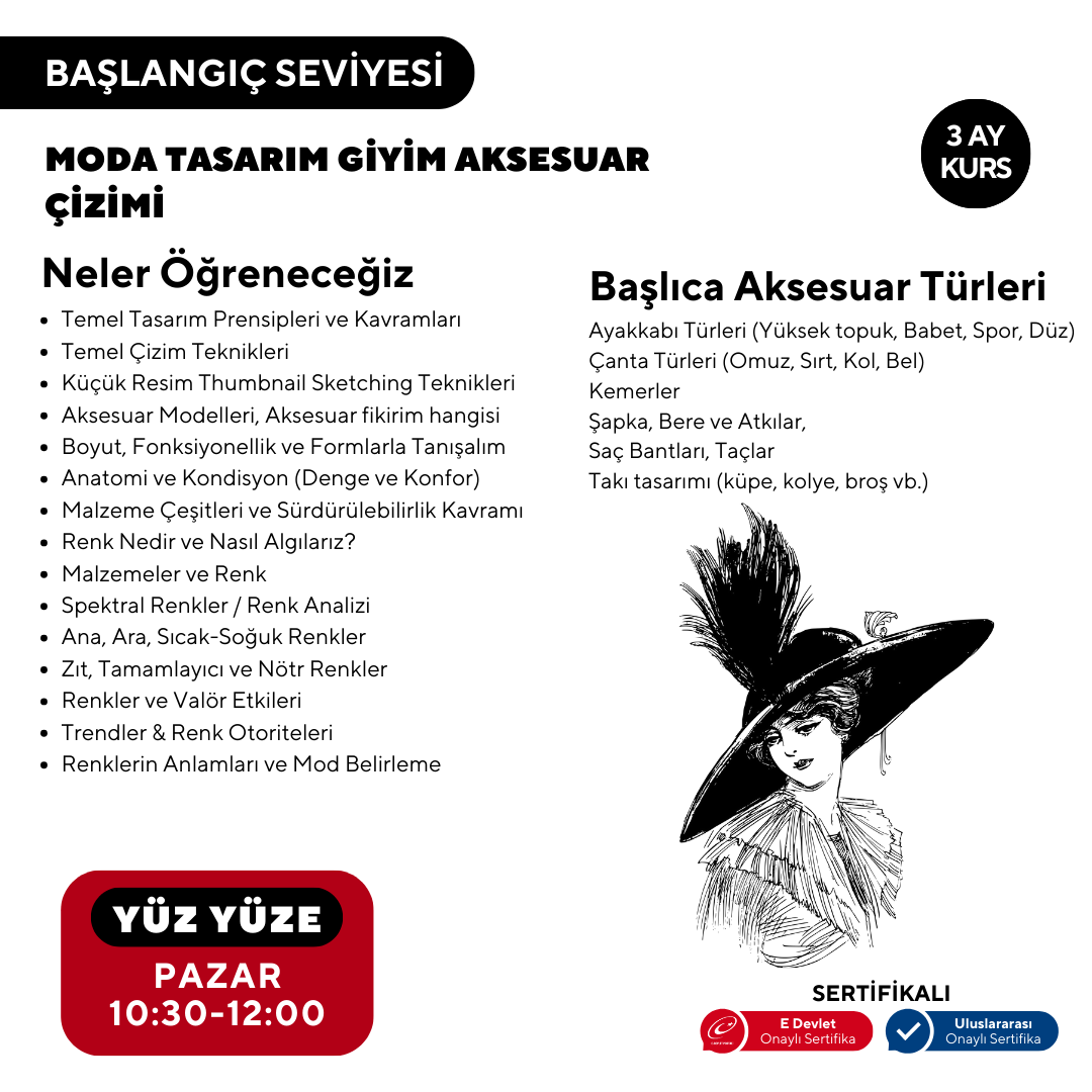 Moda Tasarım Giyim Aksesuar Çizim (Yüz Yüze)