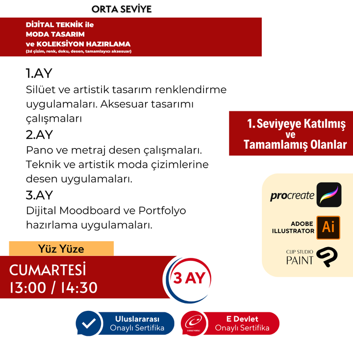 Moda Tasarım Dijital Çizim - (Orta Seviye) Yüz Yüze