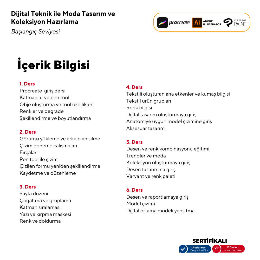 Dijital Teknik ile Moda Tasarım ve Koleksiyon Hazırlama Başlangıç Seviyesi(online)