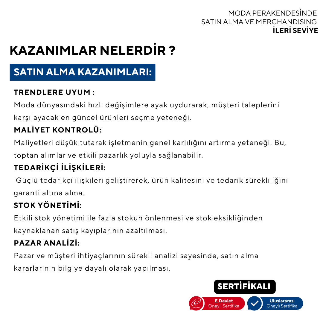 Moda Perakendesinde Satın Alma ve Merchandising ( Yüz Yüze)-İleri Seviye