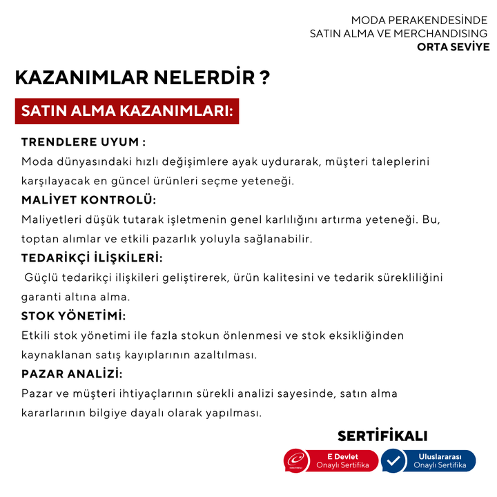 Moda Perakendesinde Satın Alma ve Merchandising ( Online)-Orta Seviye
