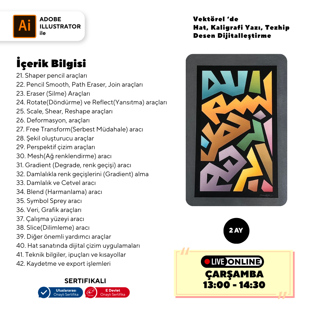 Vektorel'de Hat kaligrafi Yazı Tezhip Desen Dijitalleştirme (Online)