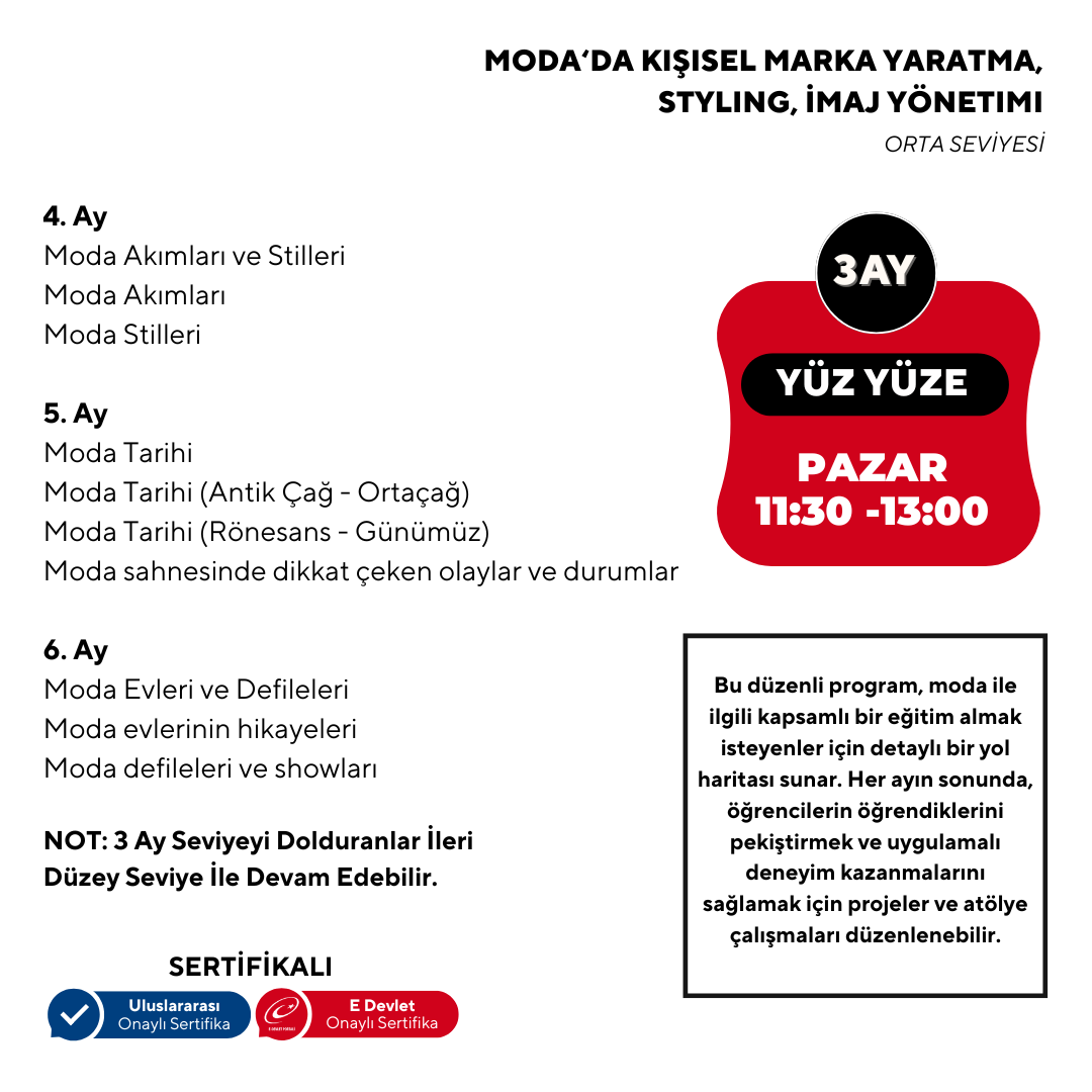 Moda'da Kişisel Marka Yaratma,Styling, İmaj Yönetimi -Orta Seviye